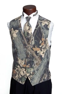 REAL TREE FORMAL VEST / SIZE Medium with COORDINATING WINDSOR TIE - Picture 1 of 4