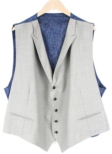 SUITSUPPLY Ferrara Men's Waistcoat UK60R Grey Wool Slim Fit Peak Lapel Vest - Picture 1 of 7