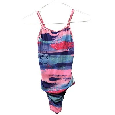 Traje de baño de entrenamiento de una pieza Dolfin Uglies niñas talla 14 rosa azul tropical Foto 1 de 4