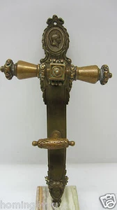 Original Langschild Bronze Türgriff Griff France Ritter Soldat Engel rar - Picture 1 of 12
