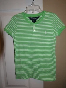 NWT Ralph Lauren Girls Green/White Striped Tee T-Shirt Sz. 5 - Picture 1 of 2
