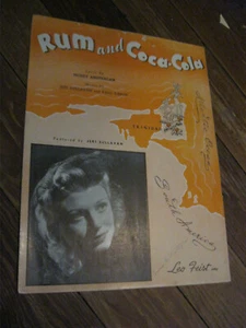 Vintage Sheet Music Rum And Coca-Cola 1944 Jeri Sullavan Paul Baron M. Amsterdam - Picture 1 of 4