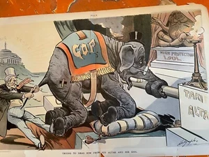 1901 Puck Centerfold only - March 28 - Pulling the Republican elephant away - Picture 1 of 1