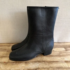 Mid Century Sz 6 Wing Tip Rubber Boots Mid Calf Lined Low Heel Made USA Vintage - Picture 1 of 8