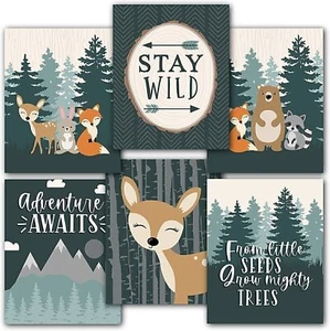 6 impresiones reversibles para decoración de vivero de bosque de 8x10 para niños, guardería de bosque... - Imagen 1 de 8