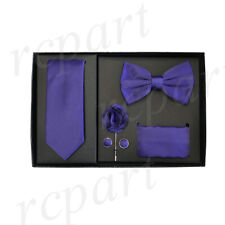 New formal Men's lapel pin skinny necktie hankie cufflinks bowtie gift Purple