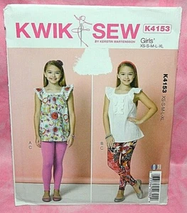 Uncut Kwik Sew Girls XS-XL Boho Peasant Style Tops & Leggings Pattern 4153 - Picture 1 of 2