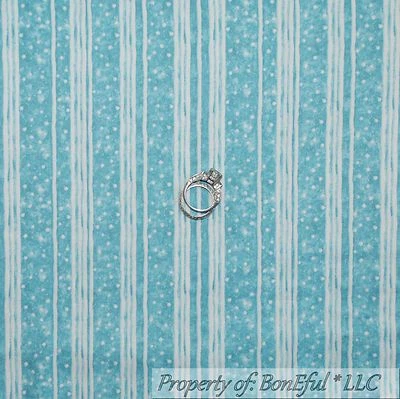 BonEful Fabric FQ Cotton Quilt Blue White Ticking Stripe Snowflake Dot Xmas SALE - Image 1 of 4