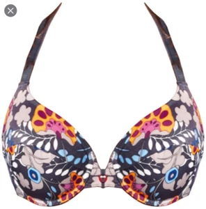 Top de bikini Fantasie Corfú gris 32D con aros cuello halter sin relleno traje de baño - Imagen 1 de 2