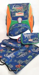 Scout Alpha Schulranzen Set 4tlg Dino Rucksack Jungen Ranzen Blau Grün NEU - Bild 1 von 9