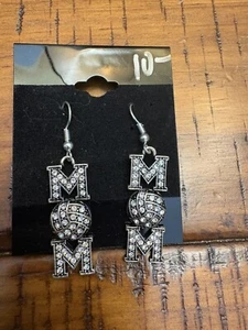 Mom Crystal Volleyball Dangle Earrings - Picture 1 of 2
