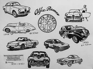 8 Classic Alfa Romeo Car UM Rubber Stamps SS 1300 Veloce Sprint Spiders Montreal - Picture 1 of 5
