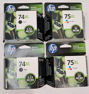 Подлинный в заводской упаковке оригинальный HP 74XL черный и HP 75XL цветные струйные принтеры (лот из 4) - Изображение 1 из 4