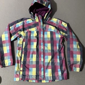 The North Face Girls Jacket XL 18 HyVent Hooded Shell Rain Coat Pink Plaid - Picture 1 of 5
