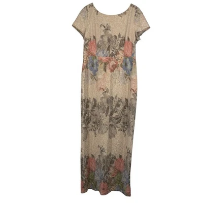 Vestido Adrianna Papell Matelasse Texturizado Coluna Tamanho 16 Blush Floral Maxi Mãe - Imagem 1 de 4