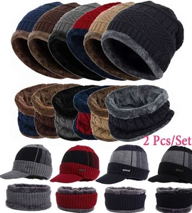 Men Winter Warm Hat Knit Visor Beanie Fleece Lined Billed Beanie with Brim Cap - Bild 1 von 26