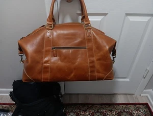 VIOSI Genuine Buffalo Leather Duffle Bag 20" Travel Weekender Light Brown Brass - Picture 1 of 14
