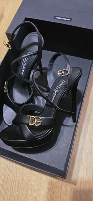 Dolce & Gabbana Black 130MM Leather Platform Sandals size 38.5 Foto 1 de 4