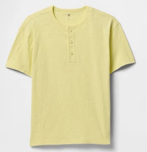 T-shirt Gap Boys giallo limone SS Henley Slub maglia cotone relaxed taglia M 8 anni - Foto 1 di 3