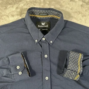 Buttercloth Shirt Men XL Blue Icy Cotton Stretch Button Up Performance Flip Cuff - Picture 1 of 16
