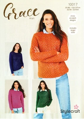 Stylecraft Grace Aran Knitting Pattern - 10017 Ladies Sweaters - Image 1 of 2