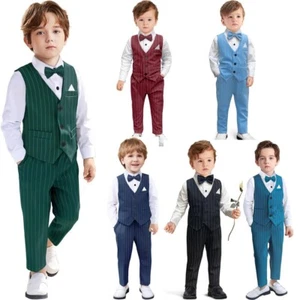 Striped Boy Suits Wedding Formal Suits for Ring Bearer Toddler Boys Pants Vests - Picture 1 of 17