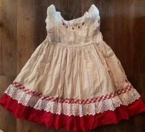 girls Well Dressed Wolf Daydream beige red gingham apple ruffle dress size 5 - Picture 1 of 10