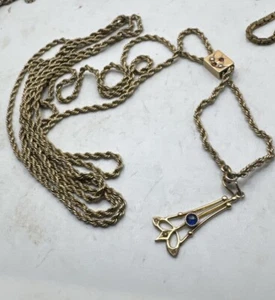 Antique Gold Filled Chain 10k Gold Slide Paste Stones & 10k Gold Lavalier   - Picture 1 of 7