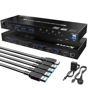 4K@60Hz USB 3.0 Sharer KVM Switch Hub 4 in 1 Out HUB Converter 4 Ports Window - Bild 1 von 8