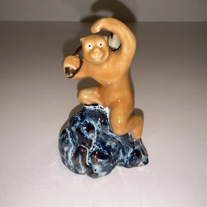 Vintage Asian Porcelain Monkey With Coconut Figurine Nice! - Picture 1 of 11