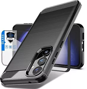 Fo Samsung Galaxy S23 S24 FE Shock-Absorption Brushed Soft TPU Carbon Case Cover - Bild 1 von 7