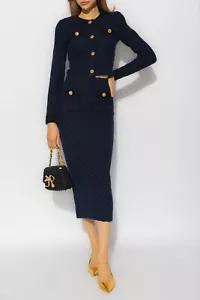 Neu ohne Etikett Self-Portrait Self Navy Webmuster Strick Midirock Größe M $ 670 - Bild 1 von 9