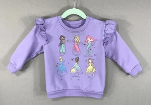 Disney Princess Sweater Girl's 2T Purple Pullover Ruffles Ariel Belle Tiana - Picture 1 of 9