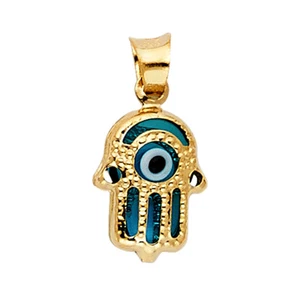 Colgante Hamsa Mal de Ojo Oro Amarillo Sólido 14K - Imagen 1 de 3