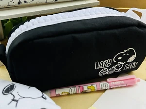 Peanuts Cartoon Snoopy Big Zipper Pencil Case bag black NWT - Picture 1 of 8