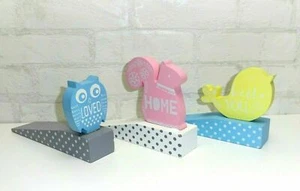 Deco Kid's Room Nursery Door Stopper Children Wood Girl Boy Pink Blue - Picture 1 of 7