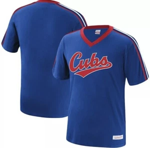 Chicago Cubs Mitchell & Ness Overtime Win V-Neck T-Shirt Jersey Blue Size XXL ⚾️ - Picture 1 of 4