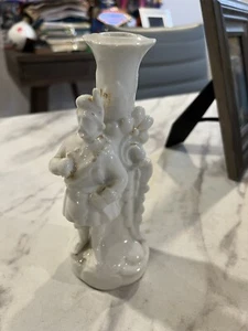Vintage 8-Inch China Man Soldier White Ceramic Asian Figurine Candleholder - Picture 1 of 9