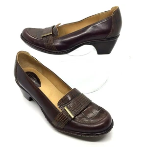 Clarks Artisan Womens 7 Brown Leather Croc Print Slip On Loafer Pump Shoes 73349 - Picture 1 of 8