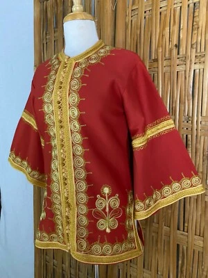 Camisa Top Dashiki Años 60 De Colección Naranja Dorado Bordado Mangas Campana Hippy Woodstock S Foto 1 de 4