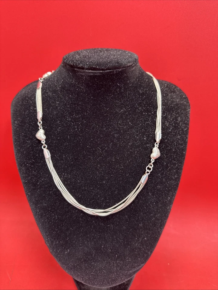 VINTAGE 925 Sterling Silver HEARTS Necklace 26.7g - Imagem 1 de 4