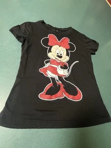 Disney Minnie Mouse Girls T-Shirt Black Red Glitter Bow On Back Size L 10/12 - Picture 1 of 8