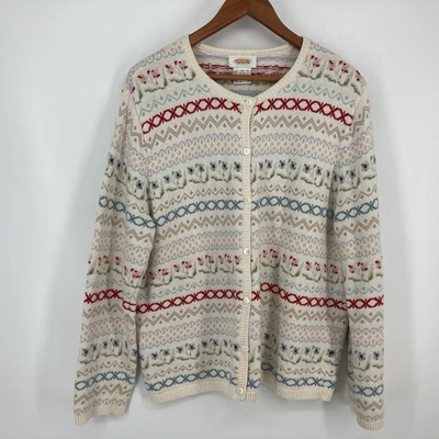 Cardigã suéter feminino Talbots Fair Isle malha GG 100% algodão preppy cottagecore - Imagem 1 de 4