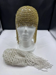 Antique gold And White beats head   Cover vintage gold one missing some beads - Picture 1 of 9