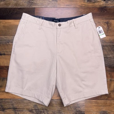 Pantalón corto Nautica Deck para hombre 34 beige tiro alto 8,5 pulgadas entrepierna elástica nuevo Foto 1 de 4