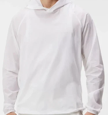 J. Lindeberg Aaron 男式中号弹力风帽衫 GMOW08588 白色全新高尔夫 — 第 1/4 张图片