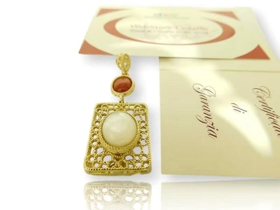 Ciondolo Di Corallo e Argento in 925 orO P 18KT portafortuna con Pietre Pendente - Immagine 1 di 3