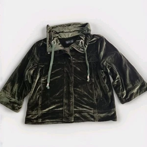 Y2K Velvet Utility Jacket Size 8 XS Deep Forest Green 3/4 Sleeve Dark Academia - Foto 1 di 10
