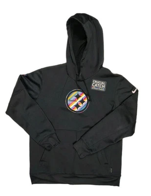 NIKE NFL Pittsburgh Steelers Crucial Catch Cancer Pullover Hoodie Mens L Black - Image 1 of 4