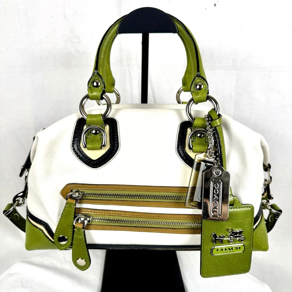 Auténtico bolso de mano Coach Madison Sabrina Spectator verde y blanco Foto 1 de 4